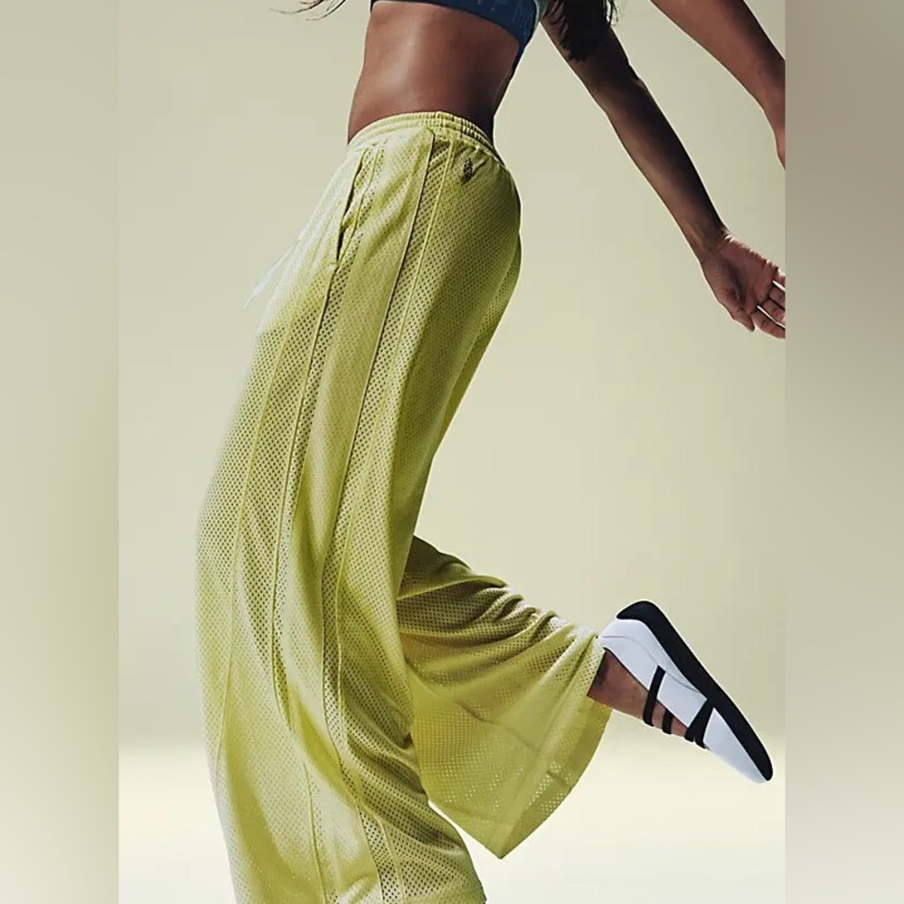 FREE PEOPLE Overtime Wide Leg Mesh Pants in Dour Citrus NWOT - Picture 2 of 11
